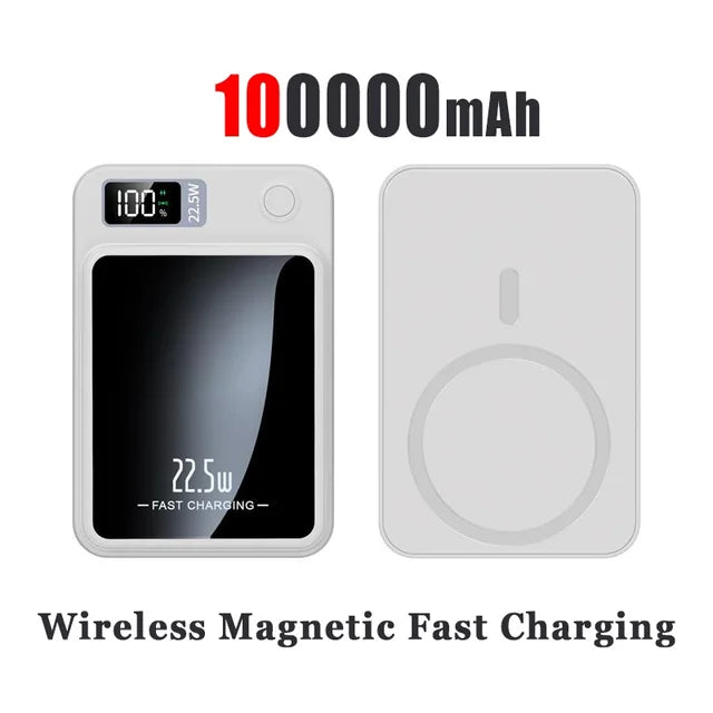 Ultimate Power Solution: Slim & Portable 100,000mAh Power Bank with Wireless Charging, Magnetic Attachment, Digital Display, and Rapid Charging Capability