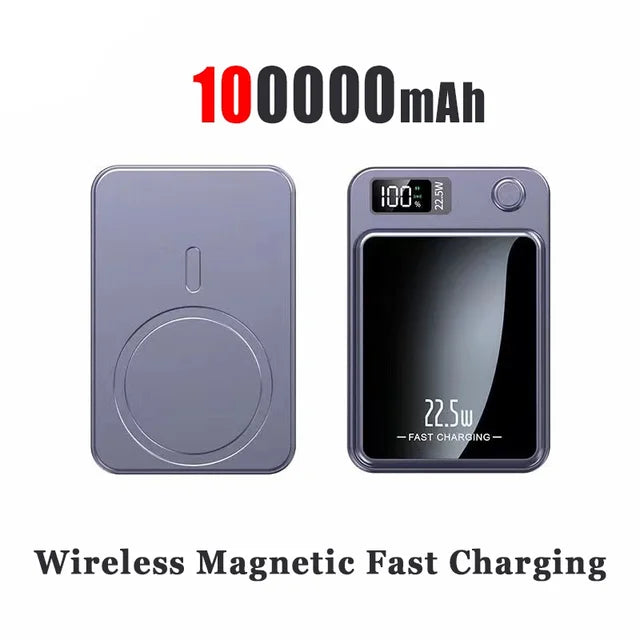 Ultimate Power Solution: Slim & Portable 100,000mAh Power Bank with Wireless Charging, Magnetic Attachment, Digital Display, and Rapid Charging Capability